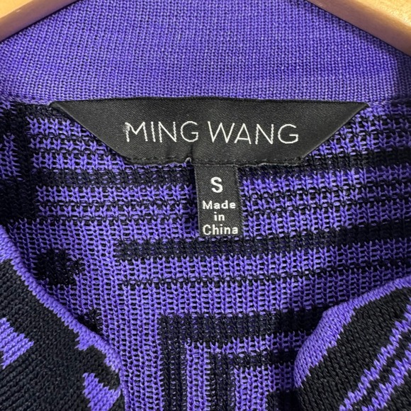 Ming Wang Knit‎ Cardigan Small S Purple Black Geometric Print Duster Open Front - Picture 4 of 7